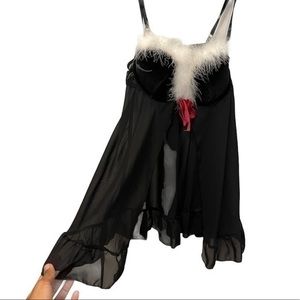 NWT Feather Trim Lingerie 2 Piece Set w/ Thong
